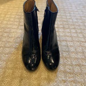 Tory Burch patent & gold boots with 2.5” heel